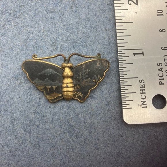 Komai Butterfly Pin Brooch Meiji Japanese As Is Vintage Gold Inlay Retro BoHo - Picture 8 of 10